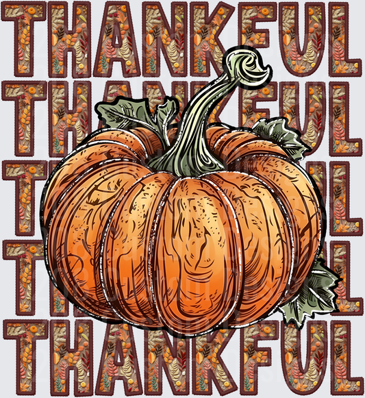 Thankful Stacked Text Autumn Leaves Pumpkin Fall