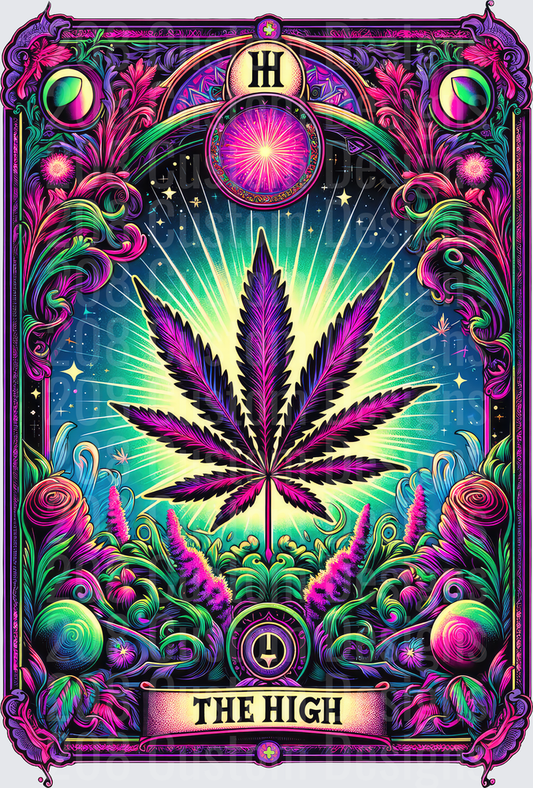 The High Tarot Card Cannabis Leaf Psychedelic Art