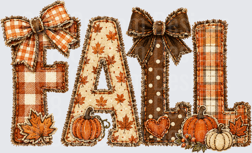 Patchwork Fabric FALL Letters Pumpkins Leaves Bows Autumn