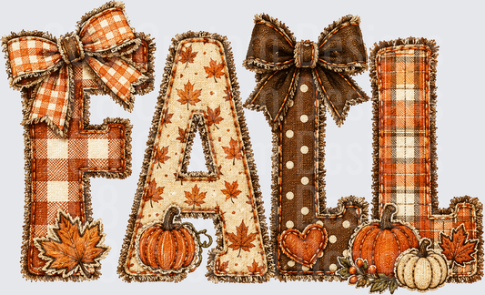 Patchwork Fabric FALL Letters Pumpkins Leaves Bows Autumn