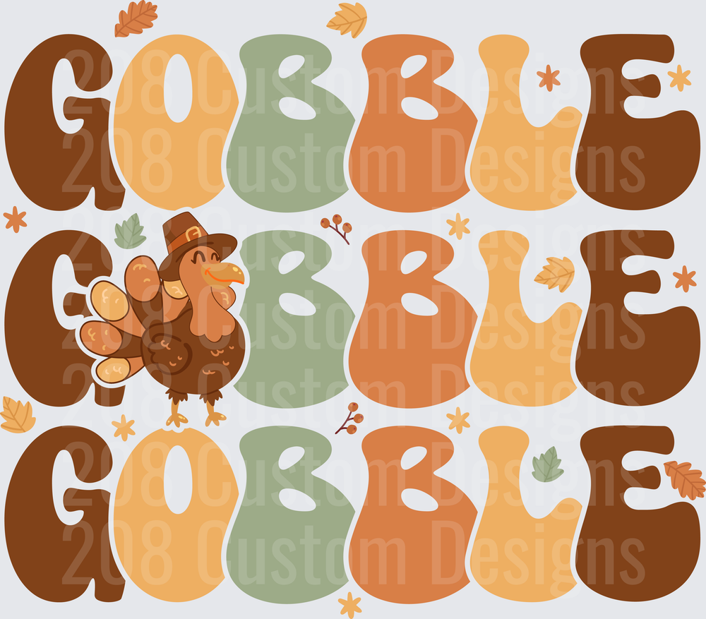 Gobble Gobble Gobble Retro Thanksgiving Turkey