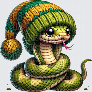 Cute Green Snake with Knit Winter Hat and Pink Tongue