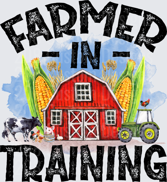 Farmer In Training Red Barn Tractor Corn Cow Farm Scene