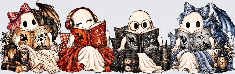 Four Cute Ghosts Reading
