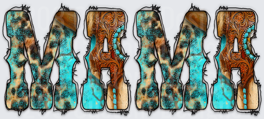 Turquoise and Brown Western Tooled Leather MAMA Letters