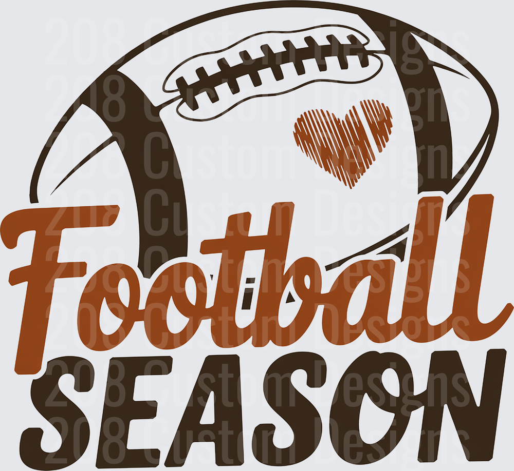 Football Season Script Lettering with Heart Ball Graphic