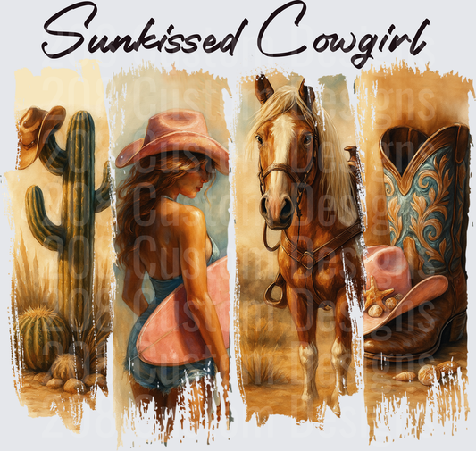 Sunkissed Cowgirl Western Desert Scene with Horse and Boots