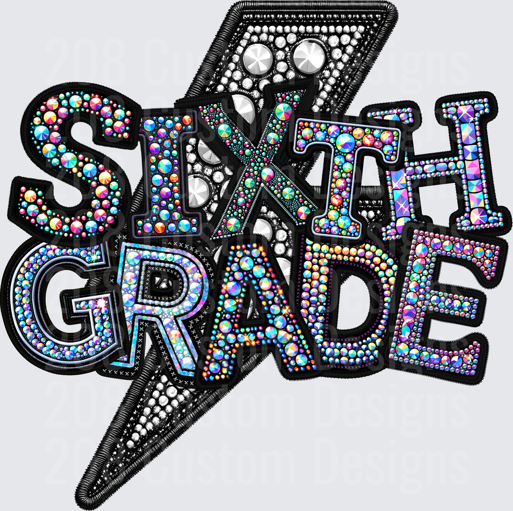 Sixth Grade Rhinestone Lightning Bolt