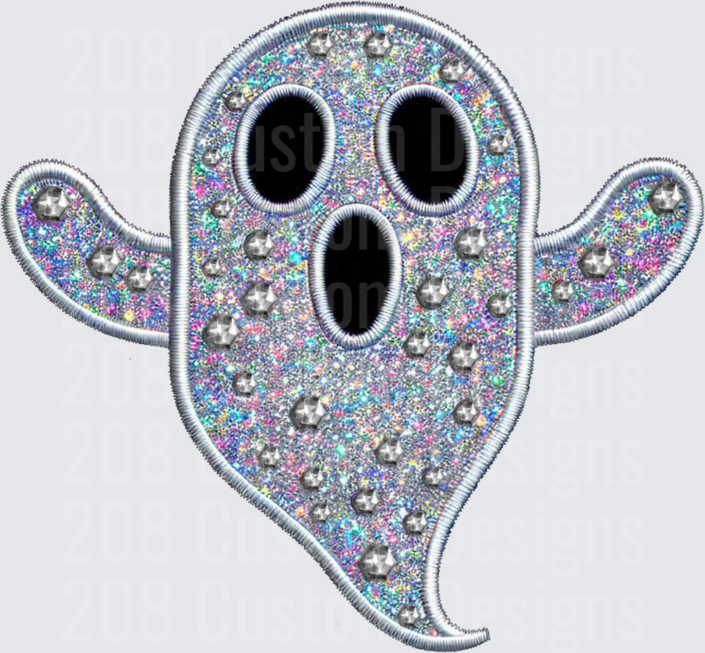 Holographic Glitter Rhinestone Halloween Ghost Patch
