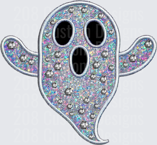 Holographic Glitter Rhinestone Halloween Ghost Patch