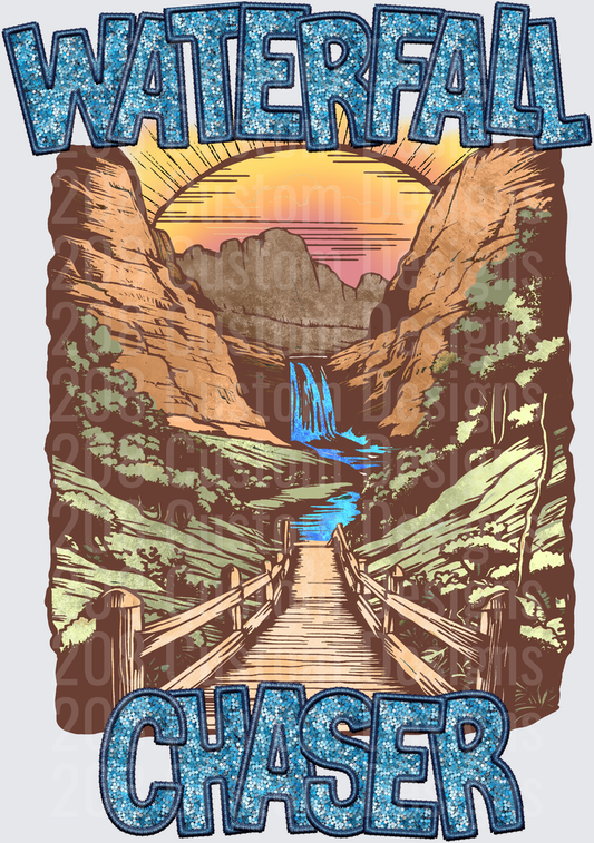 Waterfall Chaser Nature Adventure Scene with Wooden Bridge