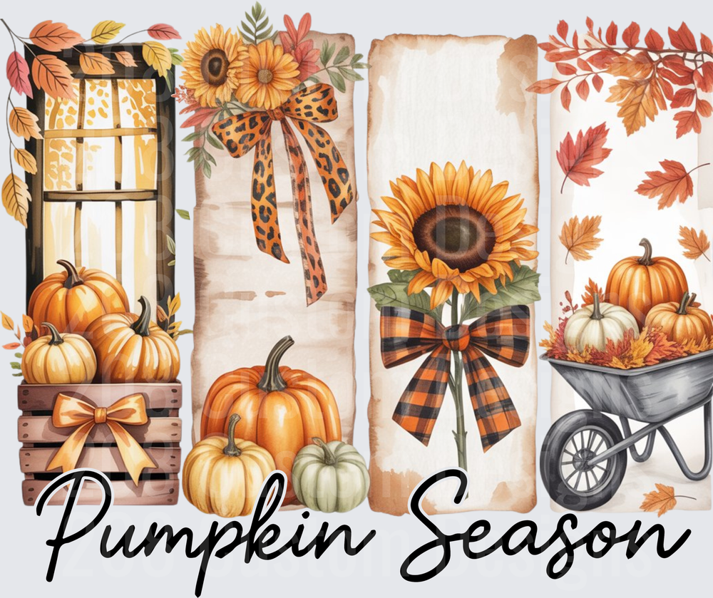 Pumpkin Season Fall Harvest Bookmarks with Sunflowers and Wheelbarrow