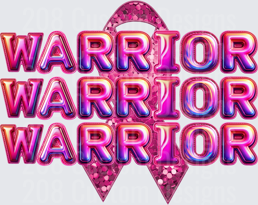 WARRIOR Text with Pink Sequin Awareness Ribbon