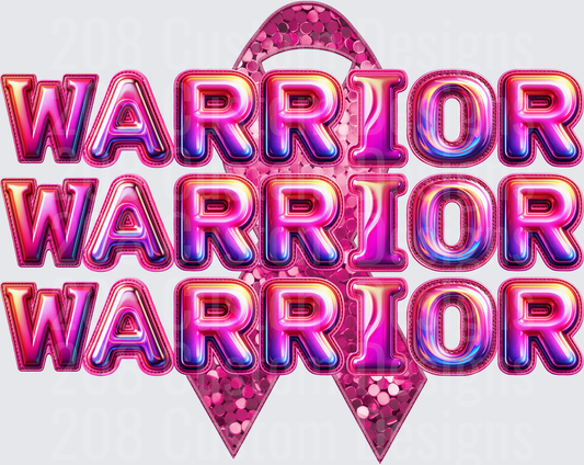 WARRIOR Text with Pink Sequin Awareness Ribbon