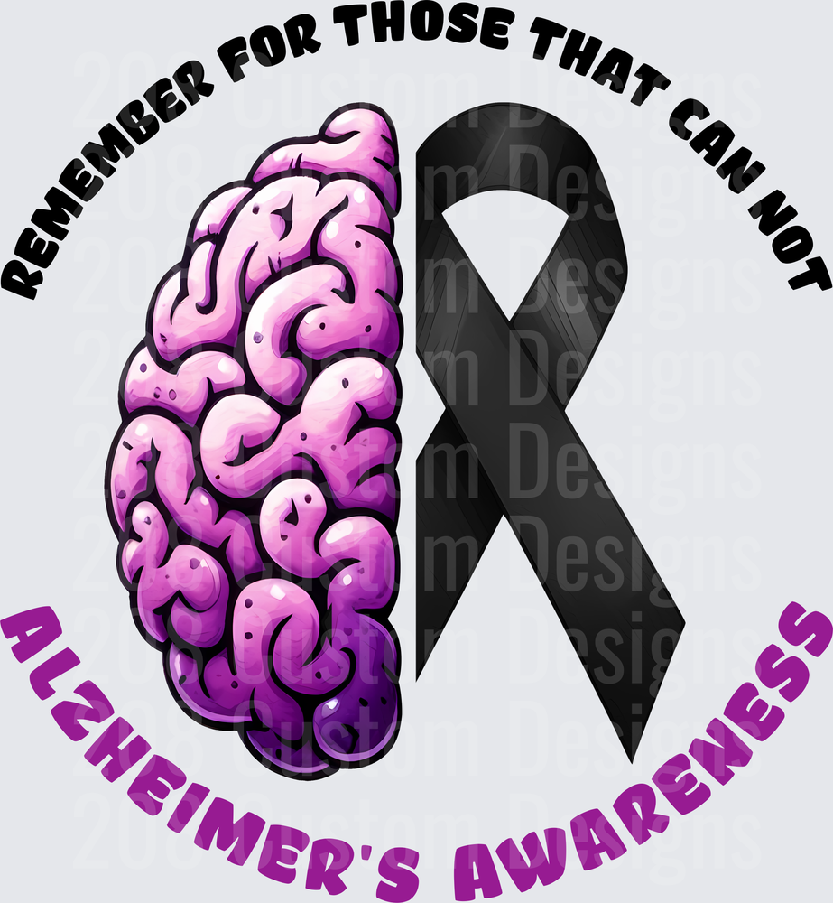 Alzheimer's Awareness Brain and Black Ribbon Memorial Design