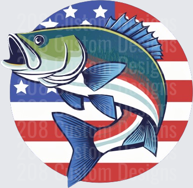 Largemouth Bass Jumping Over American Flag Circle