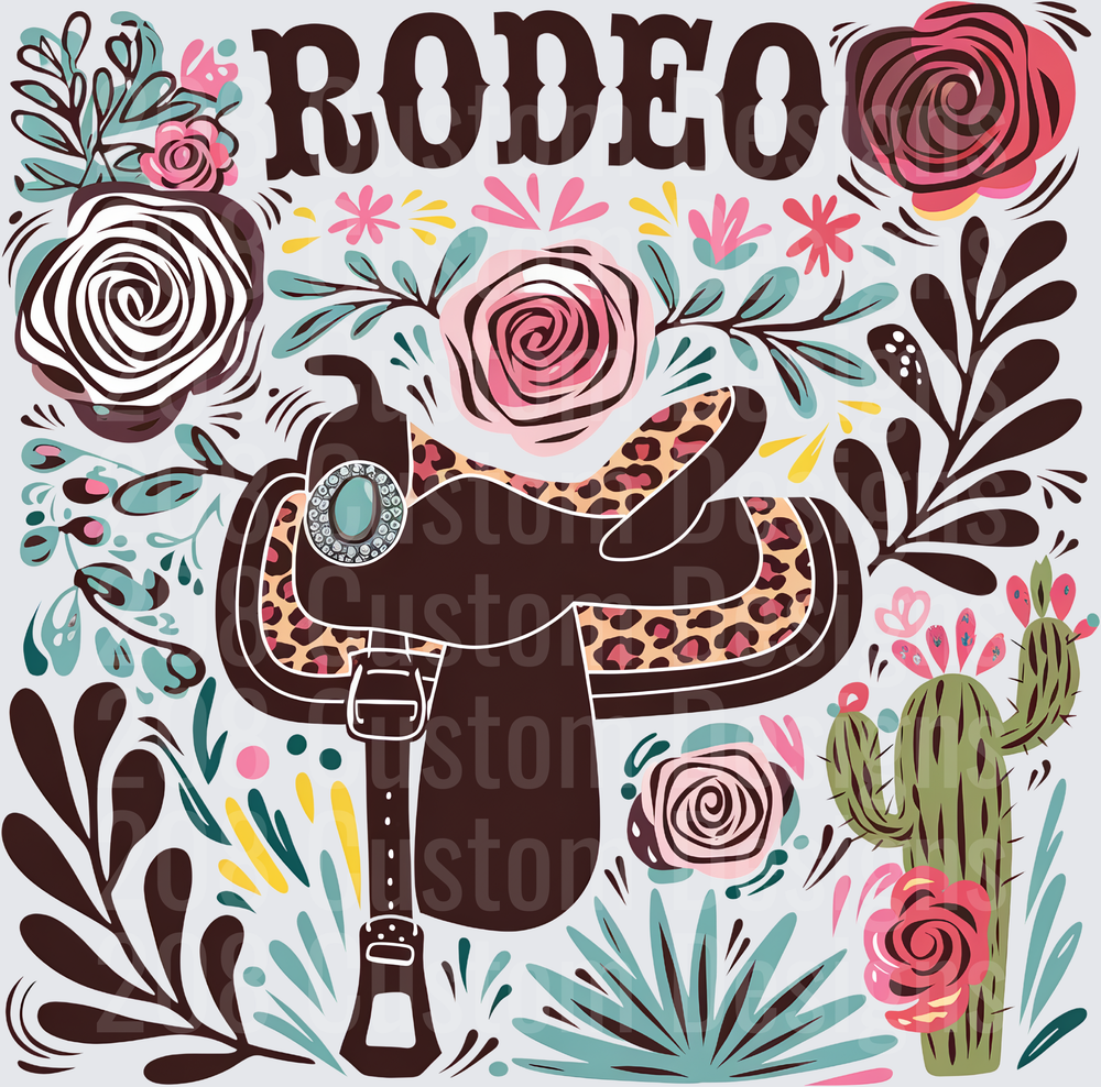 Rodeo Western Saddle with Leopard Print and Floral Cactus Design