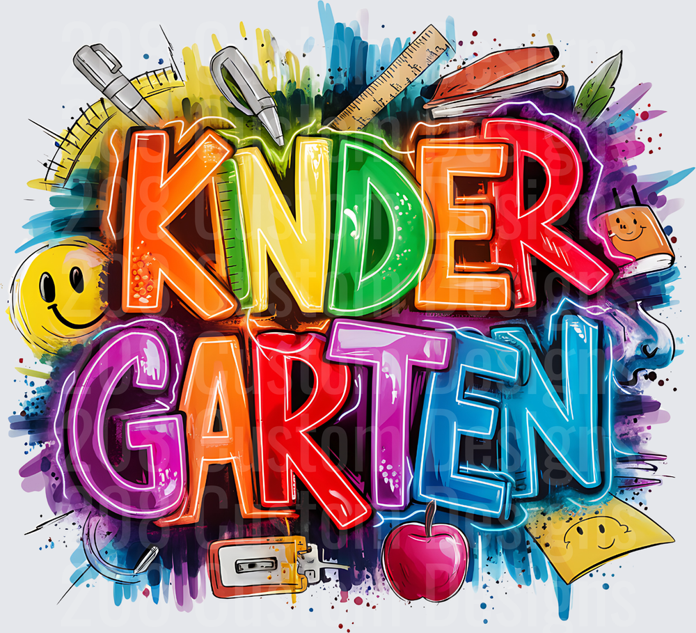 Kindergarten Bold Colorful Graffiti School Supplies Design