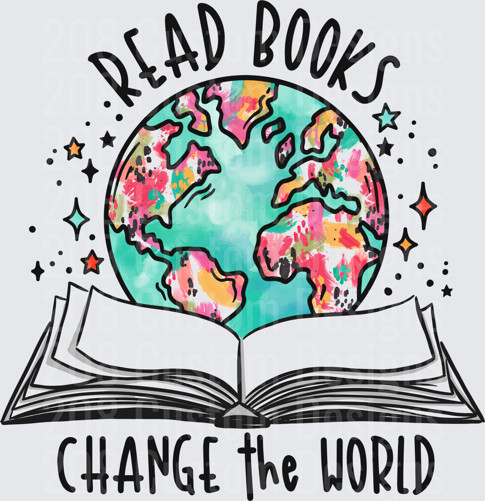 Read Books Change the World Earth Globe Open Book Design