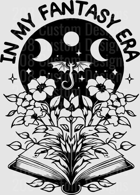 In My Fantasy Era Dragon Moon Phases Open Book Flowers