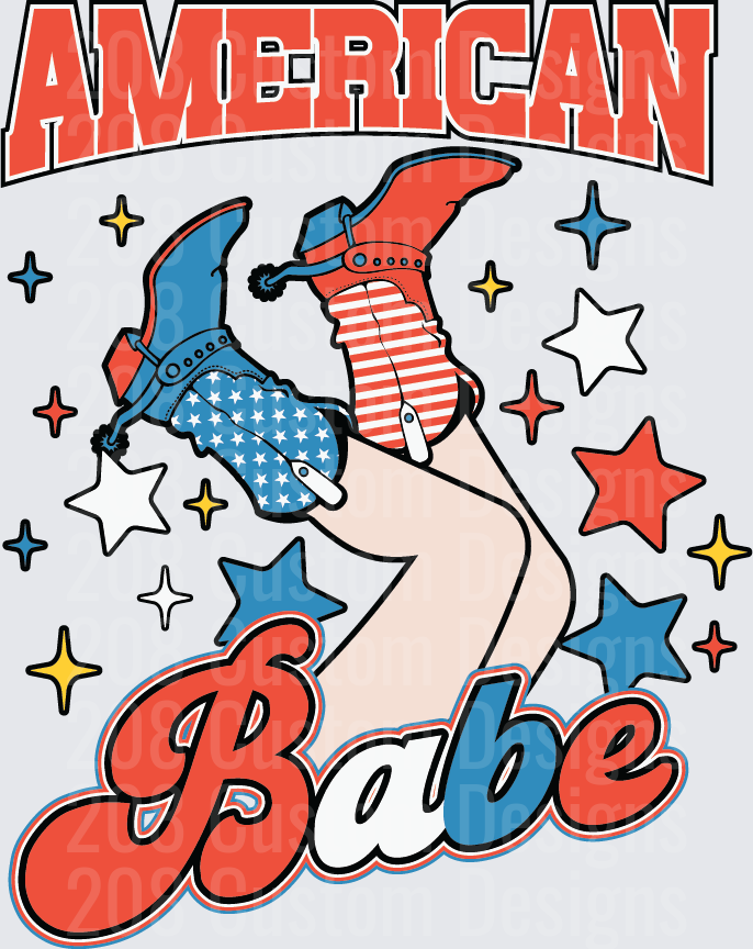 American Babe Patriotic Pin-Up Girl with Stars and Stripes