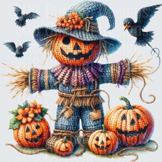 Crochet Scarecrow Pumpkin Head Halloween Jack-o-Lanterns Crows