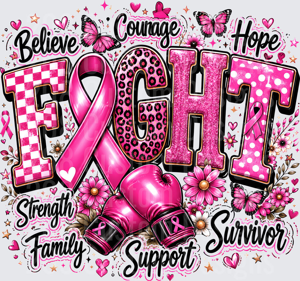 Breast Cancer Awareness FIGHT Pink Ribbon Boxing Gloves