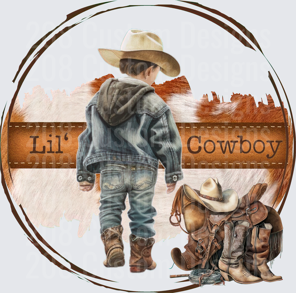 Lil Cowboy Child in Denim with Western Saddle and Boots