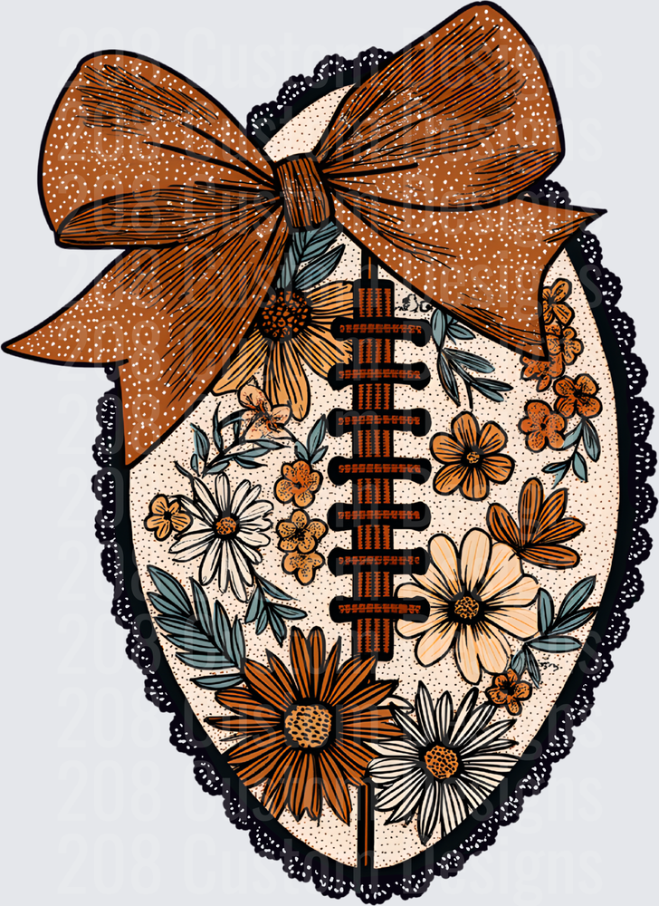 Floral Football with Brown Bow and Lace Border