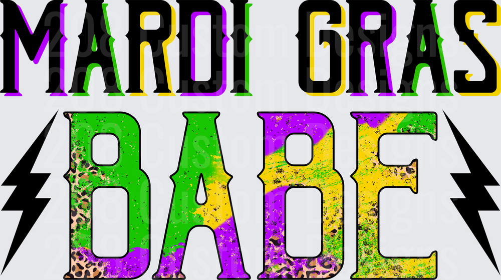 Mardi Gras Babe Lightning Bolt Festival Typography Design
