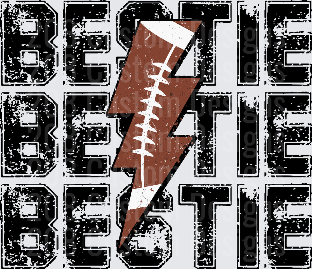 Bestie Stack Football Lightning Bolt Distressed