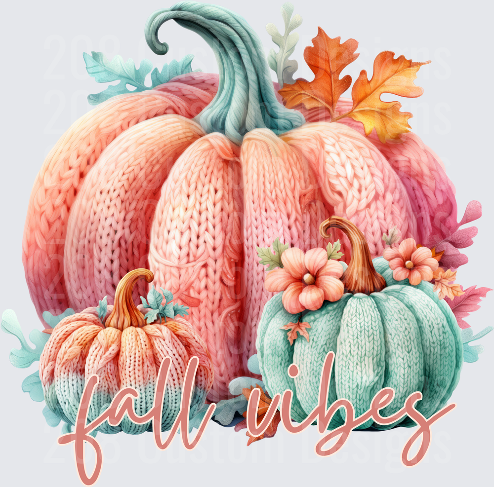 Fall Vibes Knitted Texture Pumpkins with Autumn Leaves