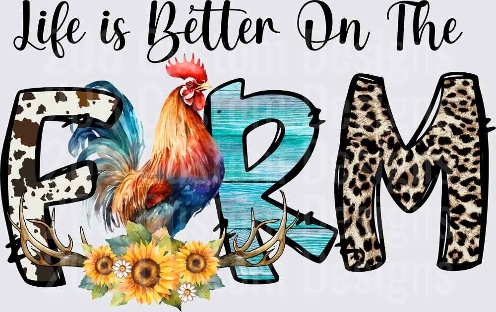 Life is Better On The Farm Rooster Sunflowers Leopard Print