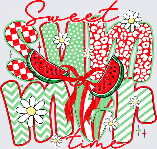 Sweet Summertime Watermelon Slice Retro Lettering with Daisies