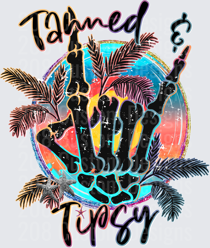Tanned and Tipsy Tropical Sunset Beach Vibes with Palm Fronds