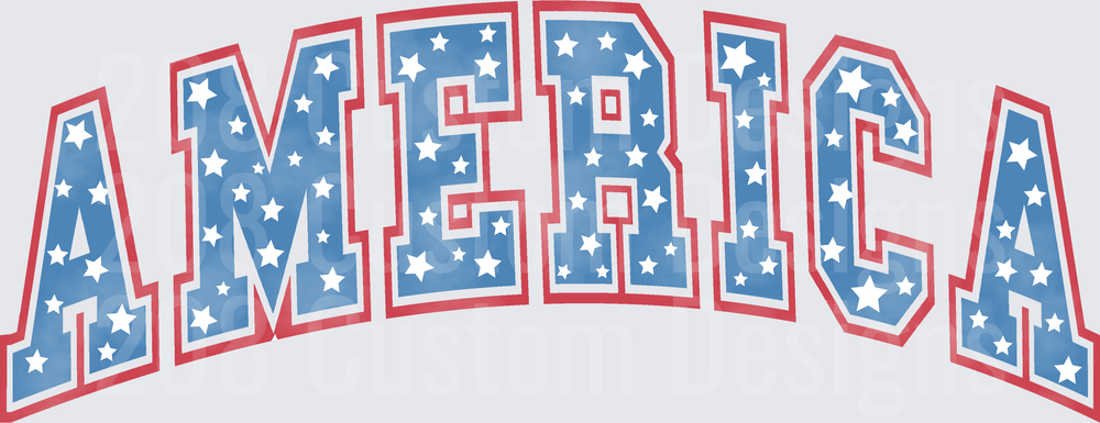 Patriotic America Text with Red White Blue Stars and Stripes