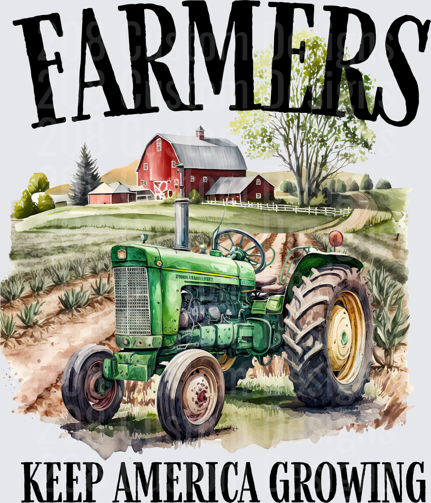 Vintage Green Tractor Red Barn Farmers Keep America Growing