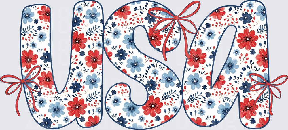 USA Floral Patriotic Letters with Red White Blue Flowers