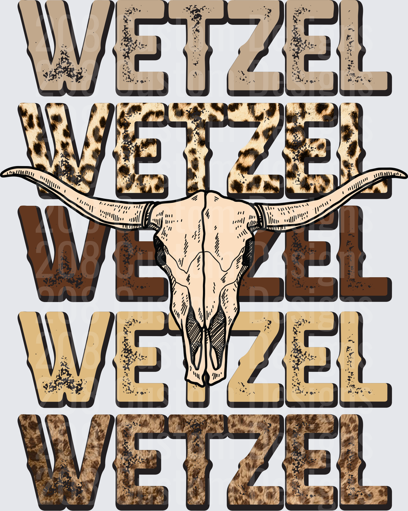 Wetzel Longhorn Bull Skull Western Rustic Distressed Typography