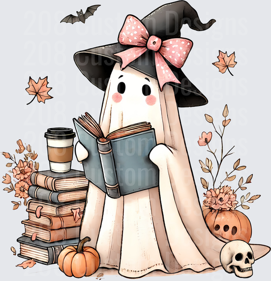 Cute Ghost Witch Reading Book Fall Halloween Boho