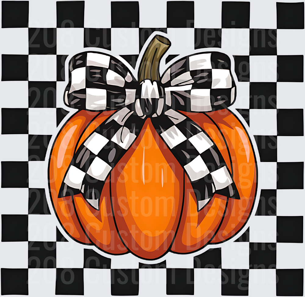 Orange Pumpkin with Black and White Checkered Bow