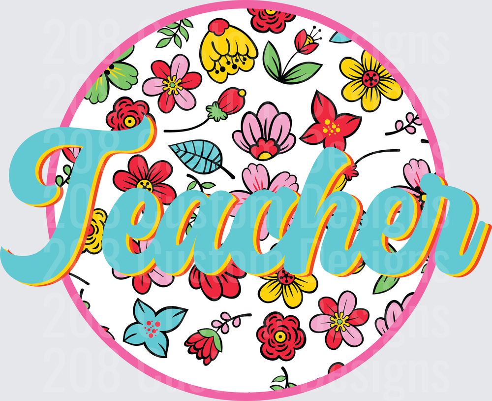 Teacher Floral Circle Script Retro Boho Flower Pattern