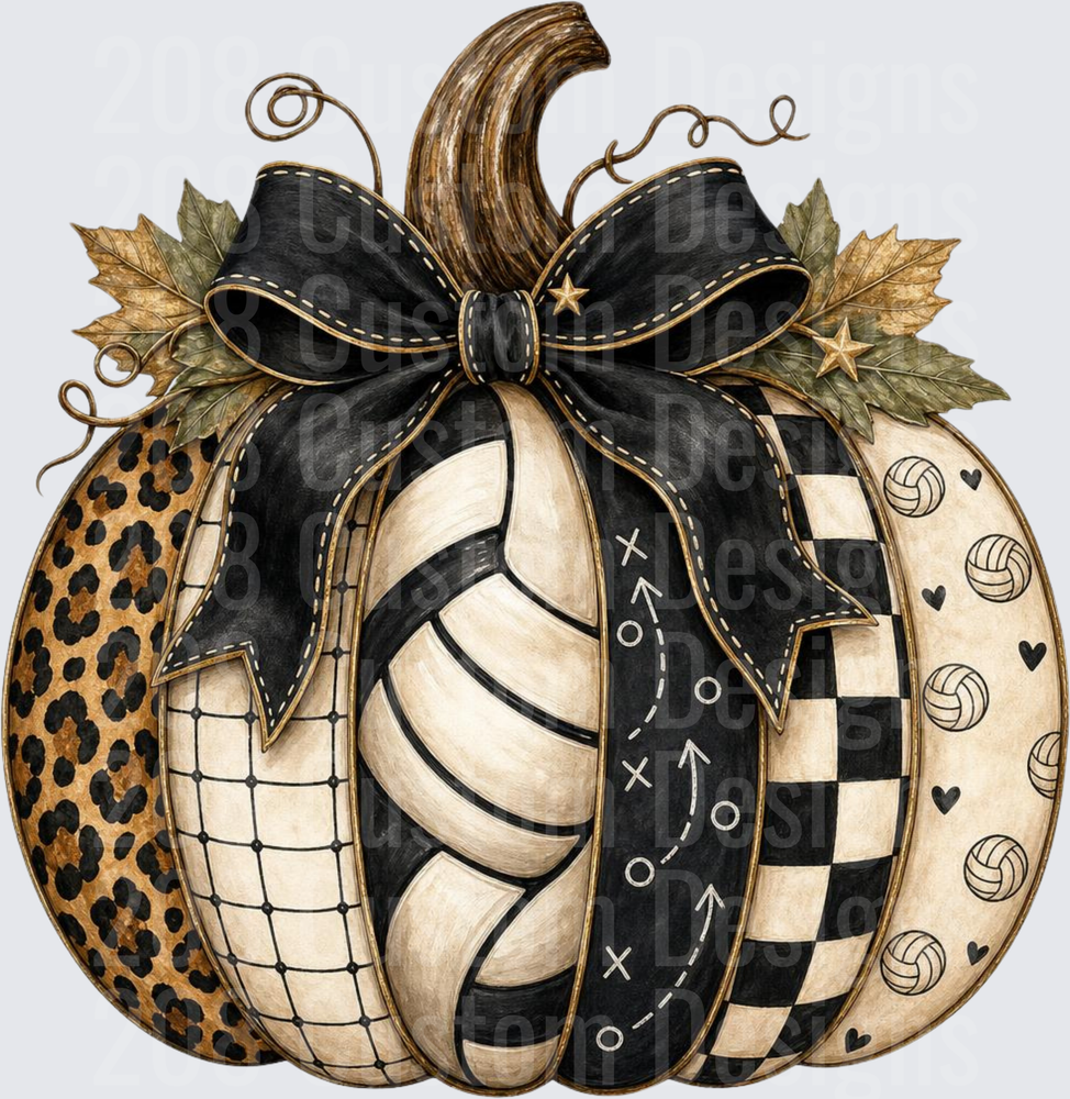 Volleyball Pumpkin Black Bow Leopard Checker Fall