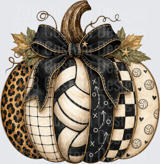Volleyball Pumpkin Black Bow Leopard Checker Fall