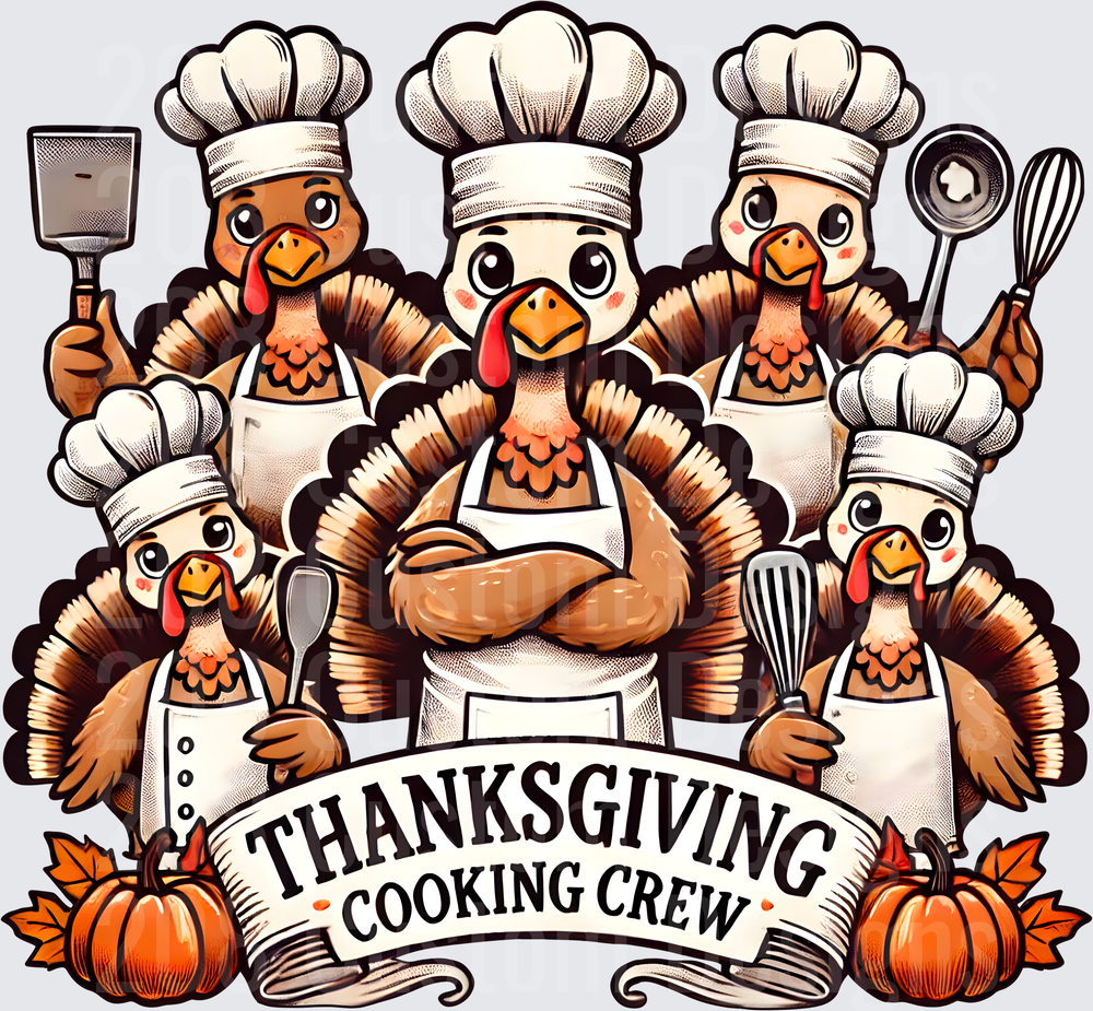 Thanksgiving Cooking Crew Turkey Chef Squad with Pumpkins