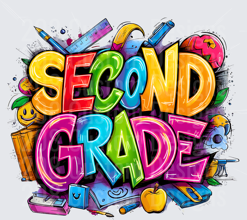 Colorful Graffiti Second Grade Bold Typography School Supply
