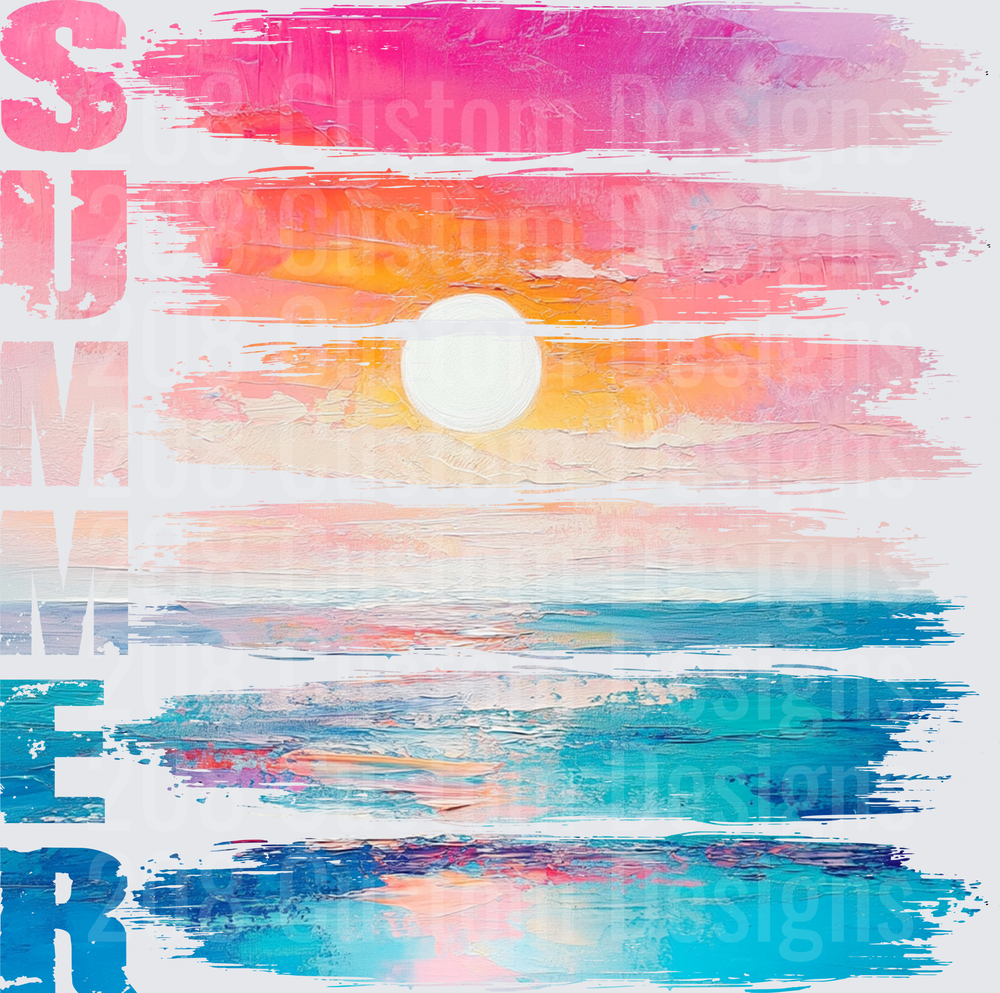 Abstract Ocean Sunset Watercolor Brushstroke Summer Vibes