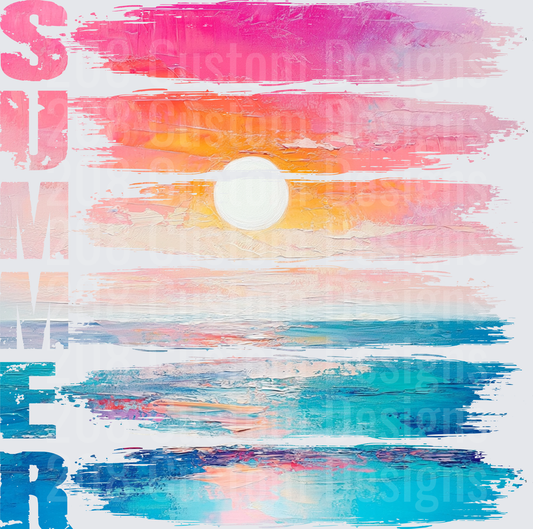 Abstract Ocean Sunset Watercolor Brushstroke Summer Vibes
