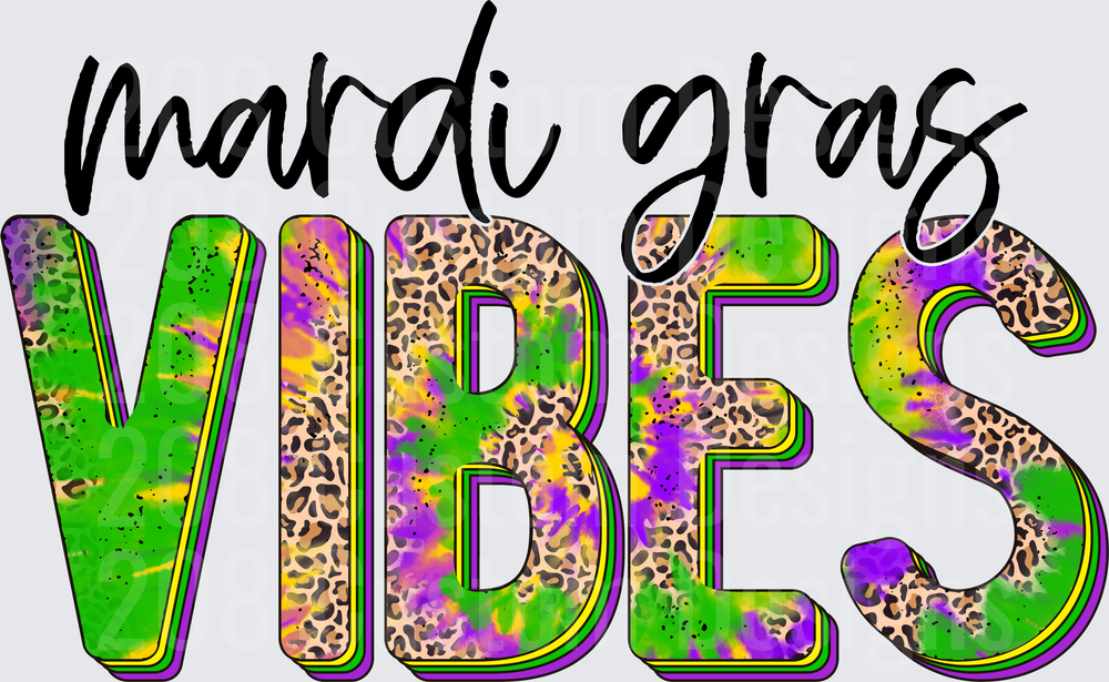 Mardi Gras Vibes Leopard Print Purple Green Gold Letters