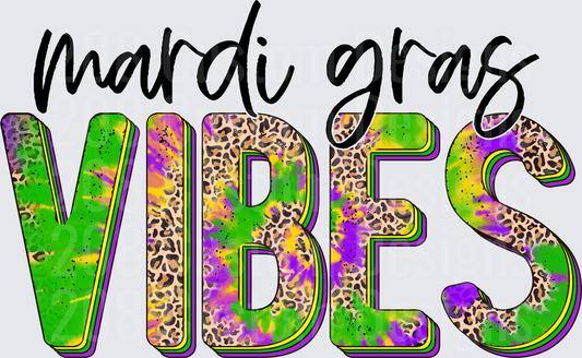 Mardi Gras Vibes Leopard Print Purple Green Gold Letters